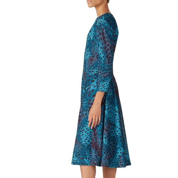 Natori Leopard Fit Flare Midi Dress Teal MEDIUM Career Modest Animal Print $398 - Picture 3 of 11
